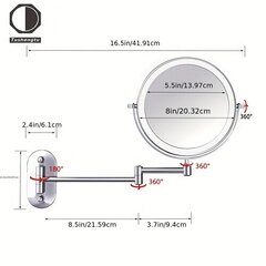 LED-valaistu seinäänkiinnitettävä kaksipuolinen meikkipeili suurentava. hinta ja tiedot | Kosmetiikkalaukut ja peilit | hobbyhall.fi
