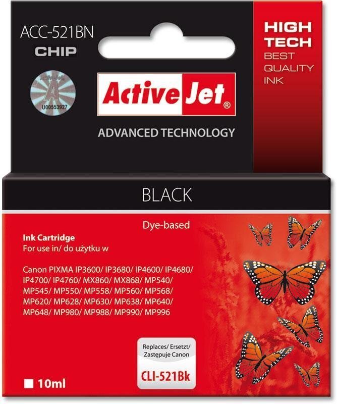 Activejet ACC-521BN (Canon CLI-521Bk), musta hinta ja tiedot | Mustekasetit | hobbyhall.fi