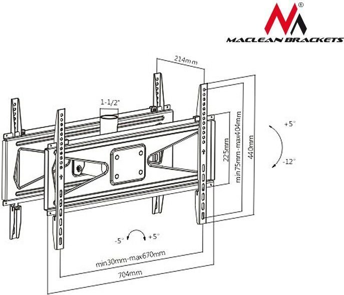 TV laikiklis Maclean MC-703, dviems televizoriams, 23-70'', 50kg hinta ja tiedot | TV-seinätelineet | hobbyhall.fi