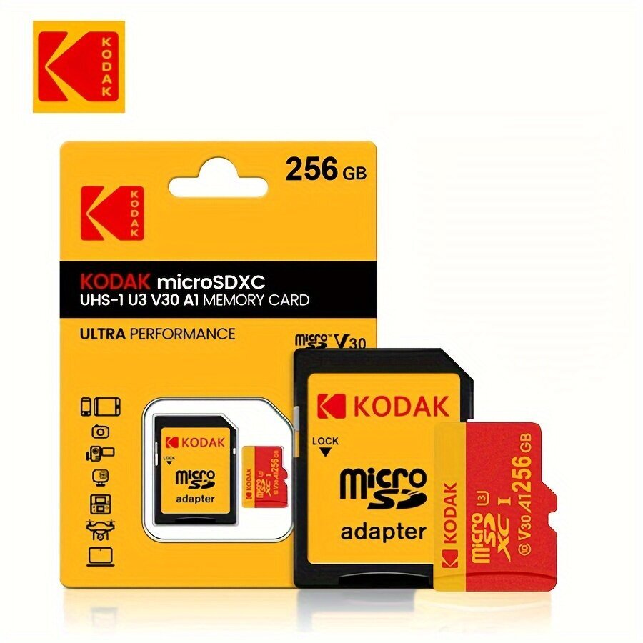 KODAK Ultra microSDXC muistikortti sovittimella 256GB/128GB/64GB/32GB hinta ja tiedot | Muistitikut | hobbyhall.fi