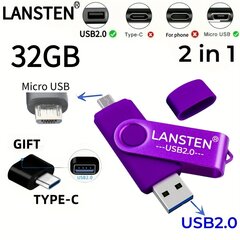 LansTen 32GB USB 2.0 Dual Porttikku Adapterilla, Androidille. hinta ja tiedot | Muistitikut | hobbyhall.fi