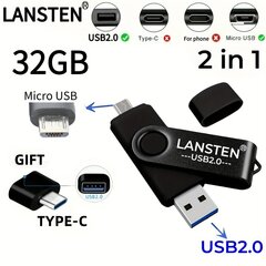 LansTen 32GB USB 2.0 Dual Porttikku Adapterilla, Androidille. hinta ja tiedot | Muistitikut | hobbyhall.fi