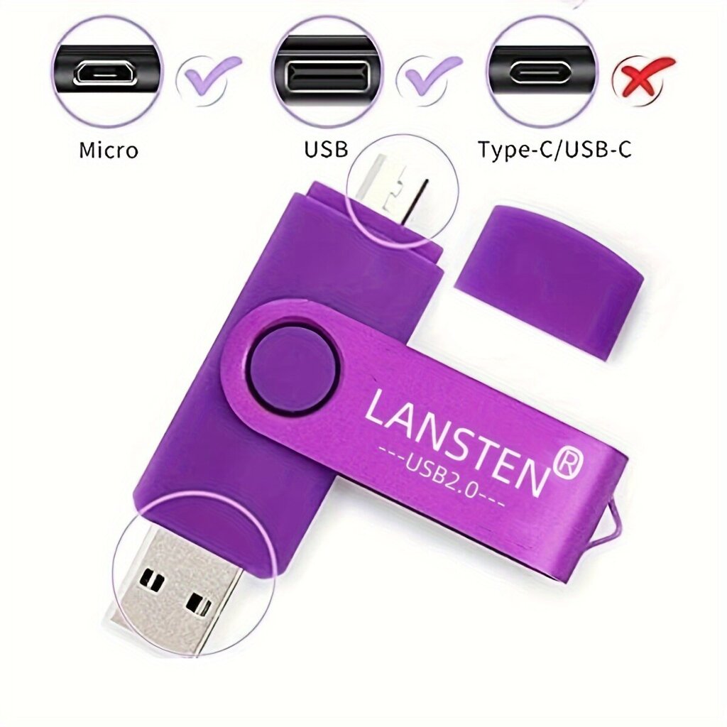 LansTen 32GB USB 2.0 Dual Porttikku Adapterilla, Androidille. hinta ja tiedot | Muistitikut | hobbyhall.fi