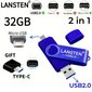 LansTen 32GB USB 2.0 Dual Porttikku Adapterilla, Androidille. hinta ja tiedot | Muistitikut | hobbyhall.fi