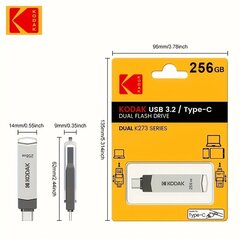 Kodak K273 Kaksinkertainen USB-muistitikku, Nopea, 256GB. hinta ja tiedot | Muistitikut | hobbyhall.fi