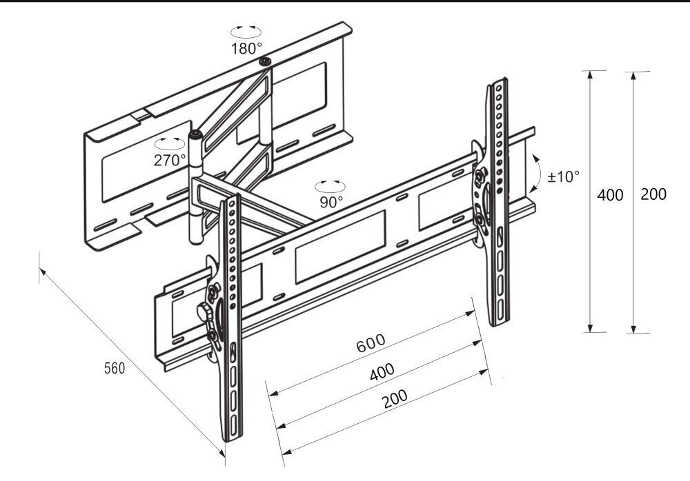 Teline Libox Londyn LB-400, 32''-65'',45 kg, VESA 600 x 400, musta hinta ja tiedot | TV-seinätelineet | hobbyhall.fi