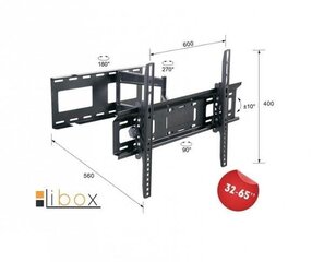 Teline Libox Londyn LB-400, 32''-65'',45 kg, VESA 600 x 400, musta hinta ja tiedot | Libox Kodinkoneet ja kodinelektroniikka | hobbyhall.fi