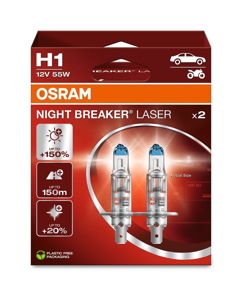 Auton polttimot Osram Night Breaker Laser (Next Generation) H1, 2 kpl. hinta ja tiedot | Polttimot | hobbyhall.fi