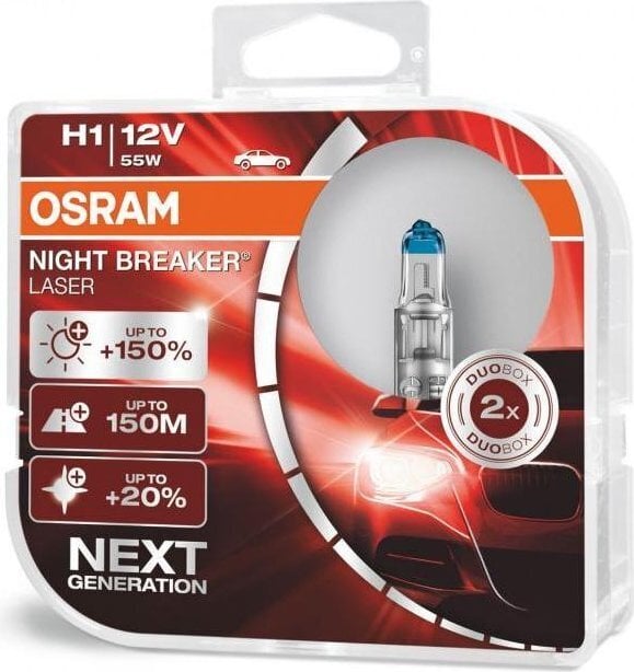 Auton polttimot Osram Night Breaker Laser (Next Generation) H1, 2 kpl. hinta ja tiedot | Polttimot | hobbyhall.fi