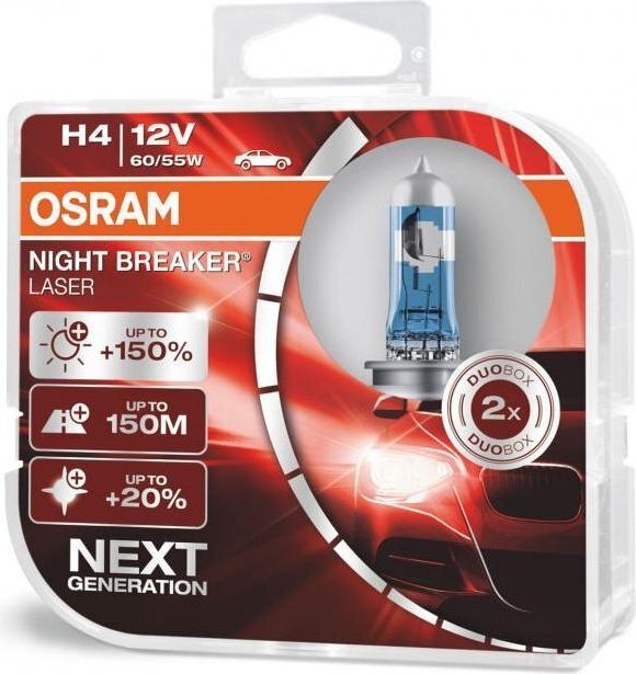 Auton polttimot Osram Night Breaker Laser (Next Generation) H4, 2 kpl. hinta ja tiedot | Polttimot | hobbyhall.fi