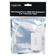 Adapteri "LogiLink" 3in1, "Mini DisplayPort" ja "HDMI / DVI / DisplayPort", valkoinen hinta ja tiedot | Kaapelit ja adapterit | hobbyhall.fi