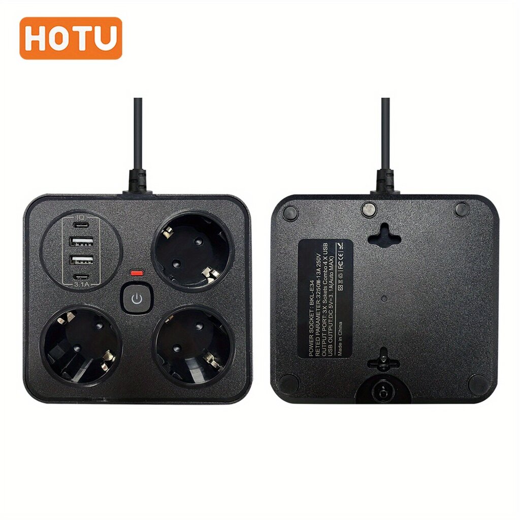 1kpl EU Pistorasia 3 Pistokepaikka, Kokonaisvaltainen Kytkin, Valkoinen 2m Jatkojohto 4 USB 1 Type-C. hinta ja tiedot | Kytkimet ja pistorasiat | hobbyhall.fi