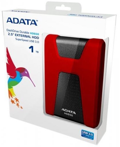 Ulkoinen kiintolevy Adata HD650 2.5'' 1TB, USB 3.0, punainen hinta ja tiedot | Ulkoiset kovalevyt | hobbyhall.fi