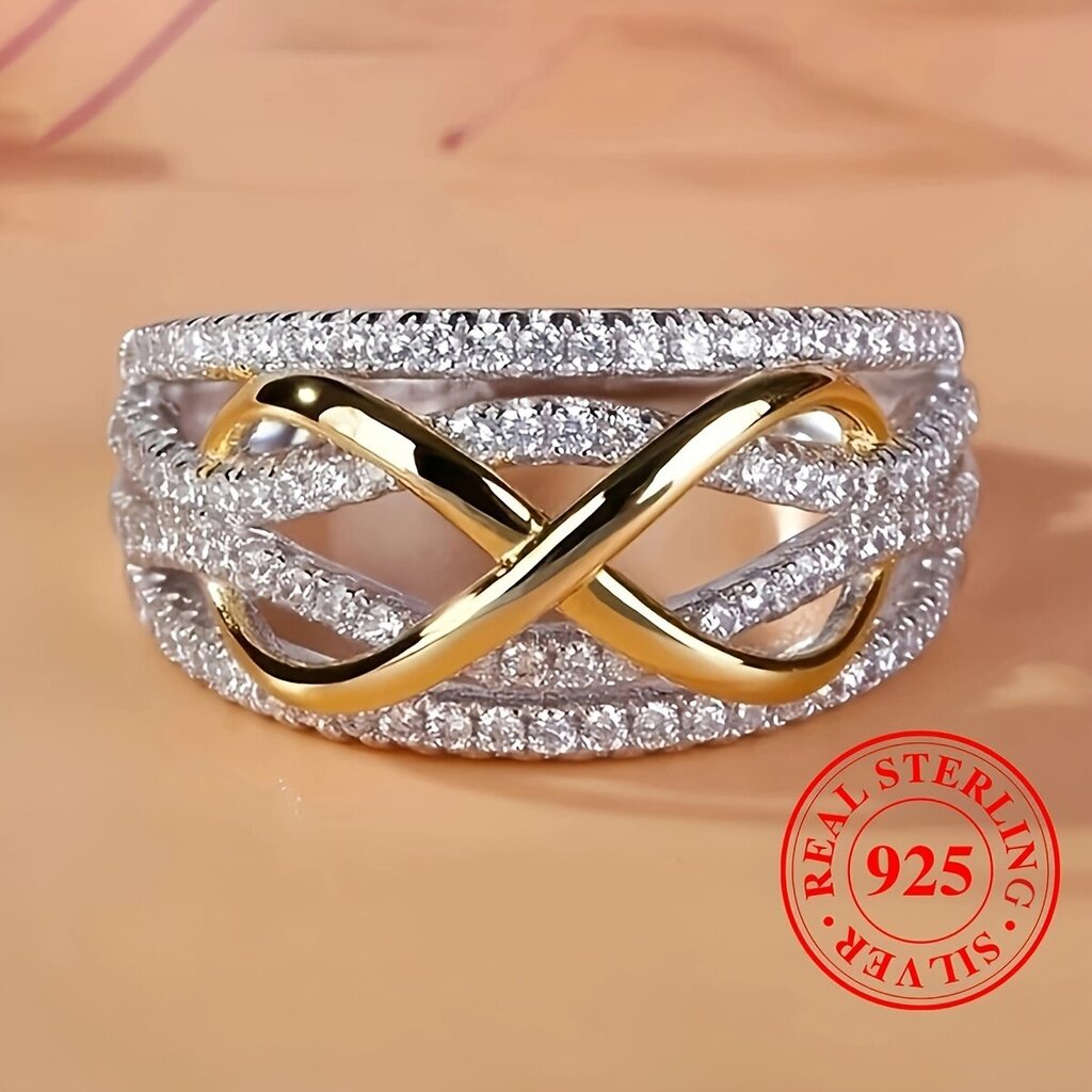 925 Sterling Hopea Sormus Trendikäs Infinity Muotoilu Kimmeltävä Zirkonia Kihla-/ Hääsormus Laadukas Korulahja Rakkaallesi hinta ja tiedot | Rannekorut | hobbyhall.fi