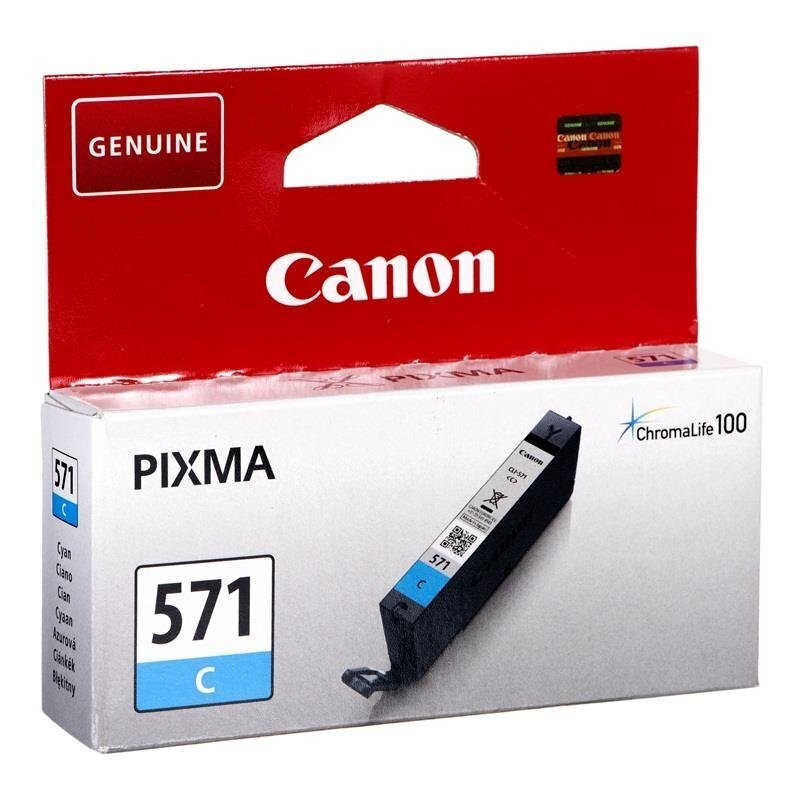 "canon original ink cli-571 c, cyan, 345p, 7ml, 0386c001, 1kpl, canon pixma mg5750, mg5751, mg5752, mg5753, mg6851, mg6868". hinta ja tiedot | Mustekasetit | hobbyhall.fi