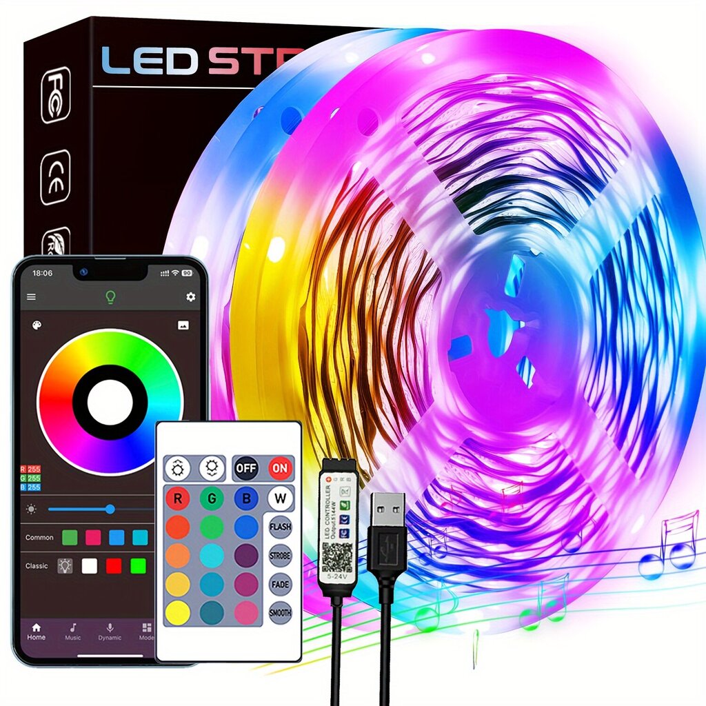 RGB LED nauhat 24-näppäin kauko-ohjaus APP-musiikki synkronointi. hinta ja tiedot | Retkilamput | hobbyhall.fi