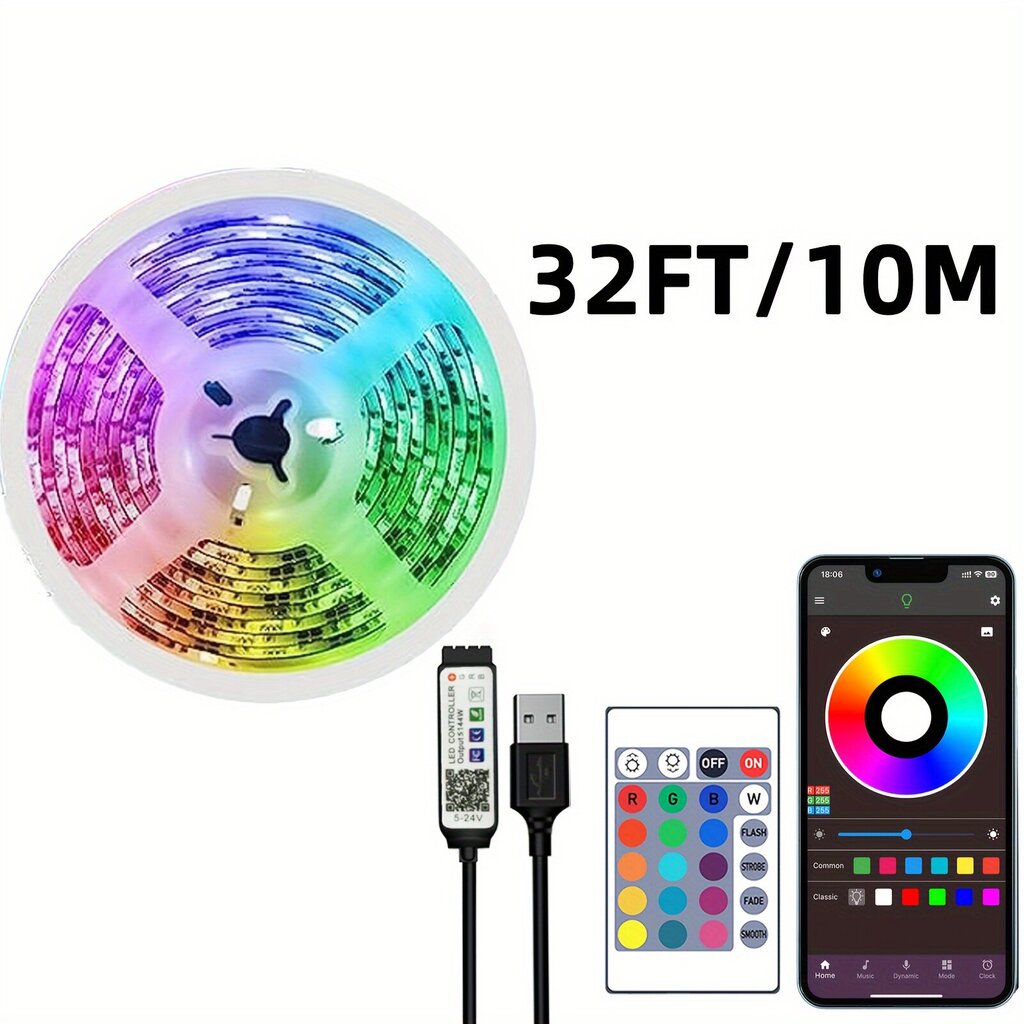 RGB LED nauhat 24-näppäin kauko-ohjaus APP-musiikki synkronointi. hinta ja tiedot | Retkilamput | hobbyhall.fi