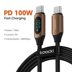 Toocki 100W PD Nopea Lataus Type-C-kaapeli LED-näytöllä - 100W C-C, valkoinen, 2m hinta ja tiedot | Puhelintelineet | hobbyhall.fi