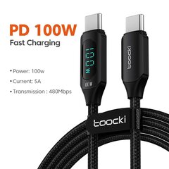 Toocki 100W PD Nopea lataus Type-C-kaapeli LED-näytöllä - 100W C- C Musta, 1m hinta ja tiedot | Puhelintelineet | hobbyhall.fi