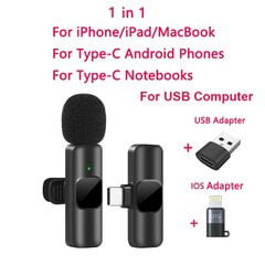 Langaton lavalier-mikrofoni - Mini-mikrofoni iPhonelle ja Androidille - 1in1 TypeC iOS USB hinta ja tiedot | Mikrofonit | hobbyhall.fi