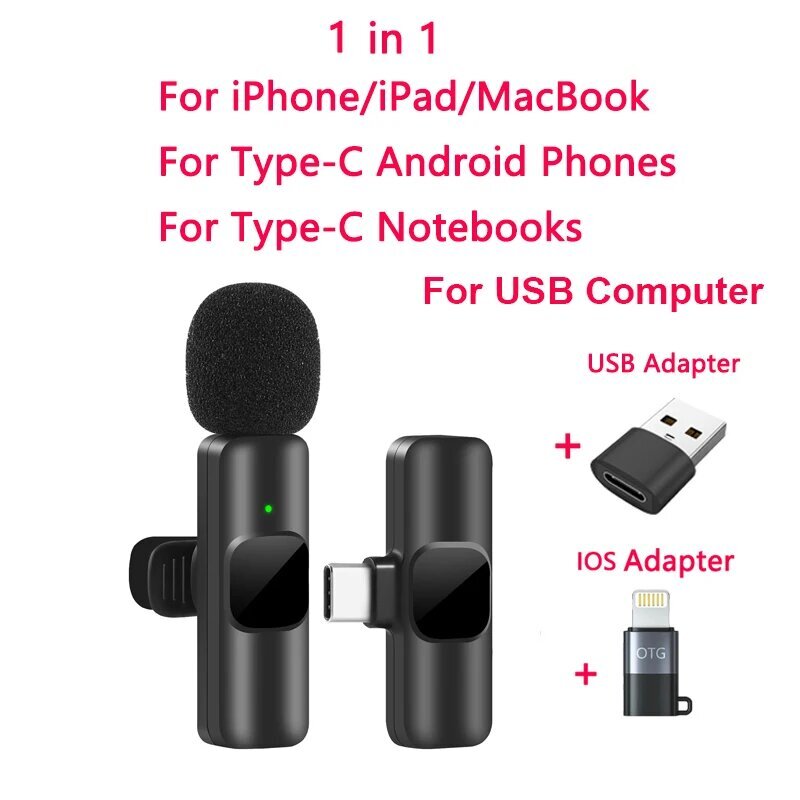 Langaton lavalier-mikrofoni - Mini-mikrofoni iPhonelle ja Androidille - 1in1 TypeC iOS USB hinta ja tiedot | Mikrofonit | hobbyhall.fi