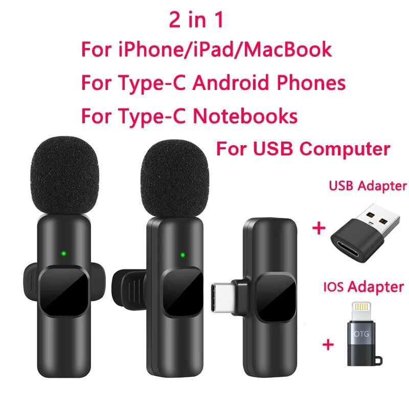 Langaton lavalier-mikrofoni - Mini-mikrofoni iPhonelle ja Androidille - 1in1 TypeC iOS USB hinta ja tiedot | Mikrofonit | hobbyhall.fi