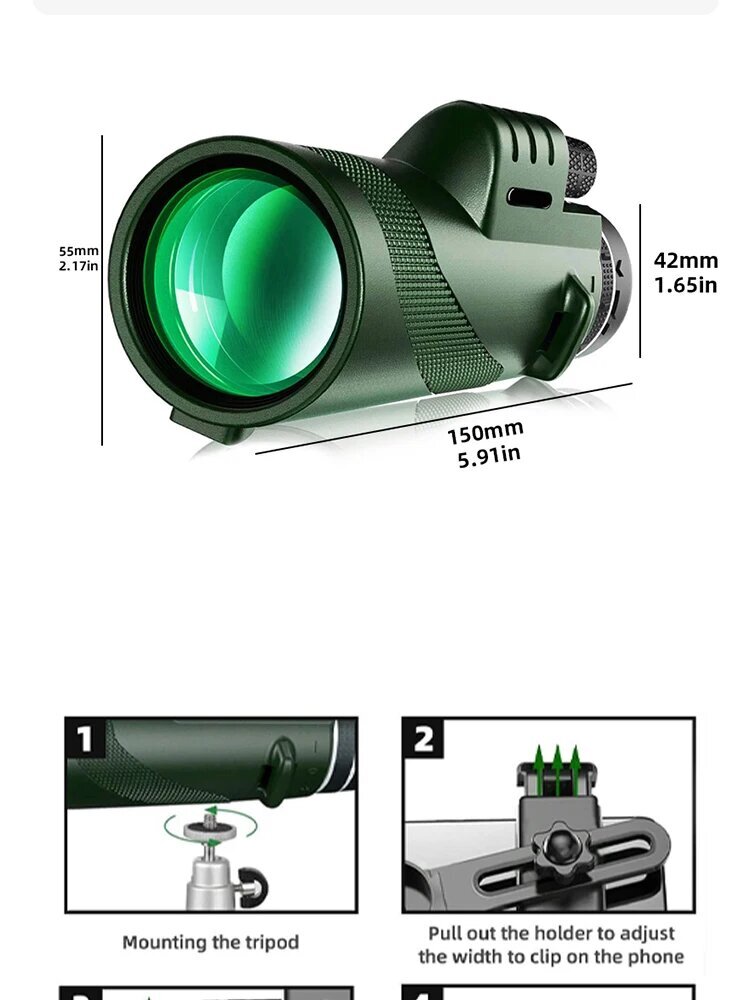 Paranneltu HD 5000M taitettava kaukoputki - G872D-vihreä jalustalla hinta ja tiedot | Mikroskoopit ja teleskoopit | hobbyhall.fi