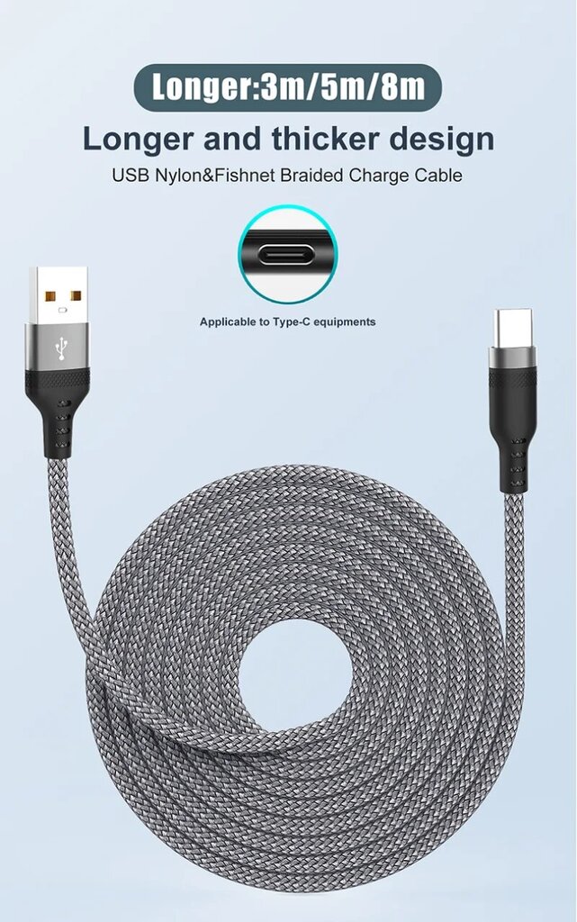 NNBILI Pikalataus USB-A-USB-C-kaapeli - Harmaa Type-C, 1.5m hinta ja tiedot | Puhelintelineet | hobbyhall.fi