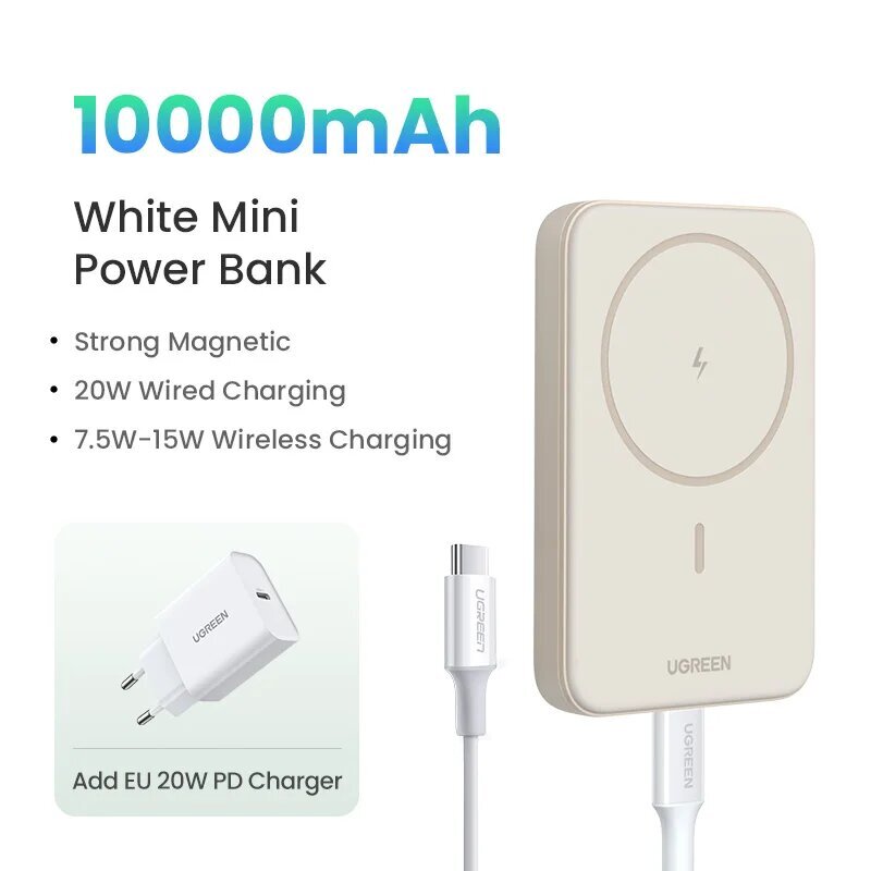 Ugreen 20W Magneettinen kannettava varavirtalähde - 10000mAh - 10000 harmaa pakkaus hinta ja tiedot | Varavirtalähteet | hobbyhall.fi