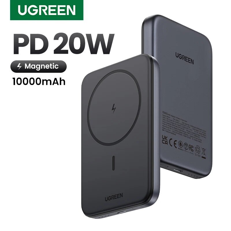 Ugreen 20W Magneettinen kannettava varavirtalähde - 10000mAh - 10000 harmaa pakkaus hinta ja tiedot | Varavirtalähteet | hobbyhall.fi