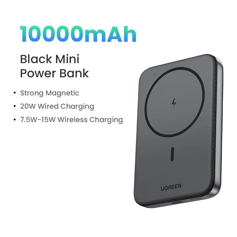 Ugreen 20W Magneettinen kannettava varavirtalähde - 10000mAh - 10000 harmaa pakkaus hinta ja tiedot | Varavirtalähteet | hobbyhall.fi