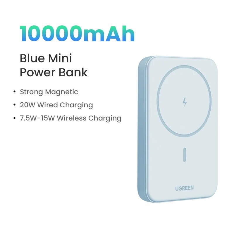 Ugreen 20W Magneettinen Kannettava Virtapankki - 10000mAh - 10000mAh Harmaa hinta ja tiedot | Varavirtalähteet | hobbyhall.fi