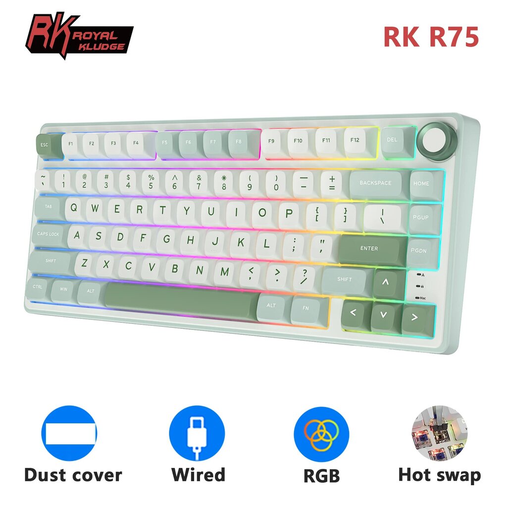 Royal Kludge R75 Gasket Mechanical Keyboard - Englanti, sininen kytkin hinta ja tiedot | Näppäimistöt | hobbyhall.fi