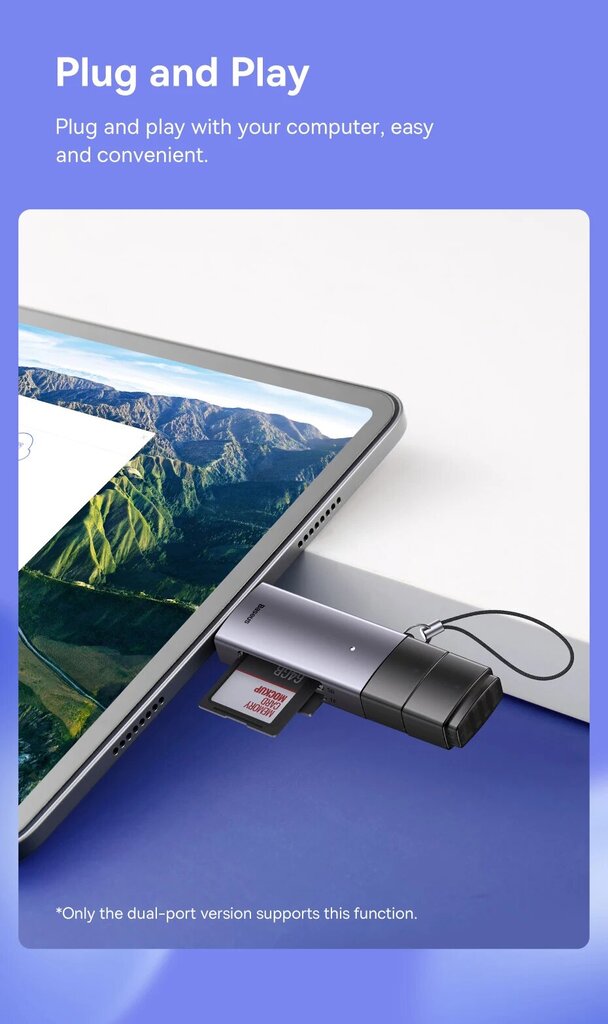 Baseus USB C & USB3.0 -kortinlukija - siirtonopeus 104MB/s, - Vain USB 3.0 hinta ja tiedot | Muistitikut | hobbyhall.fi