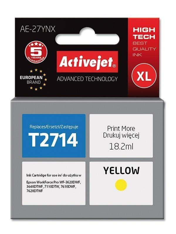 Activejet Epson AE-27YNX keltainen 27XL 5901443106180 hinta ja tiedot | Mustekasetit | hobbyhall.fi