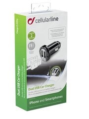 Dvigubas USB automobilio adapteris Cellular Black, 2A hinta ja tiedot | Puhelimen laturit | hobbyhall.fi