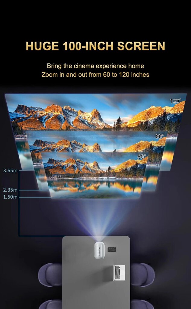 WZATCO T6 Kannettava älykäs täysin HD 1080P LED-projektori hinta ja tiedot | Projektorit | hobbyhall.fi