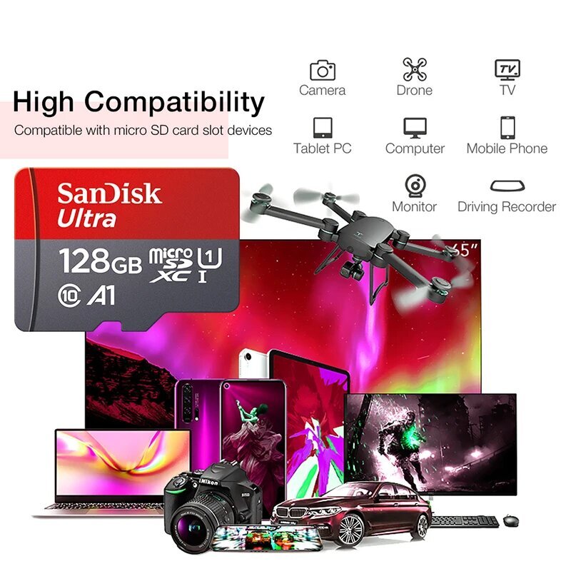 Sandisk TF microSD Class 10 UHS-1 -muistikortti - 128GB hinta ja tiedot | Kameran muistikortit | hobbyhall.fi