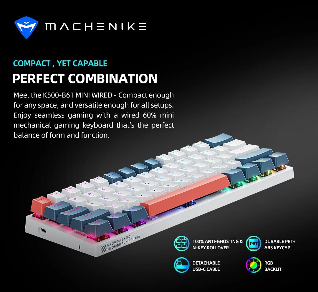 Machenike K500-B61 Mini-mekaaninen näppäimistö - US Brown Switch hinta ja tiedot | Näppäimistöt | hobbyhall.fi