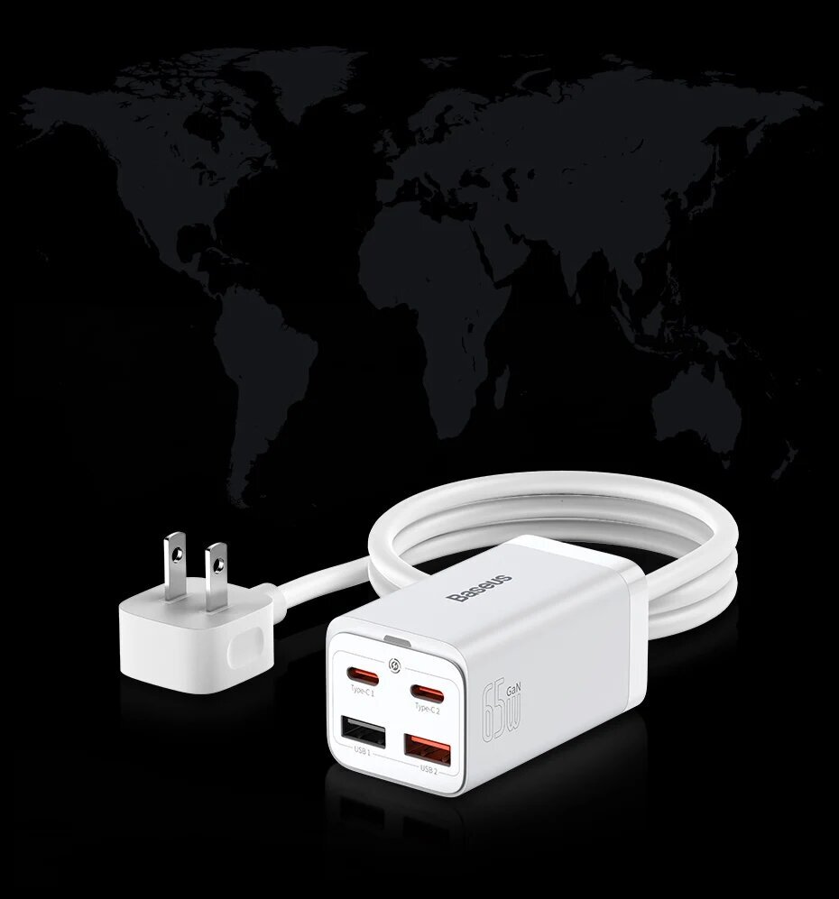 Baseus 65W GaN-laturi, jossa on 4 USB-porttia ja pikalataus 4.0 - 2C 2U EU Musta, GaN 65W-laturi. hinta ja tiedot | Kannettavien tietokoneiden laturit | hobbyhall.fi