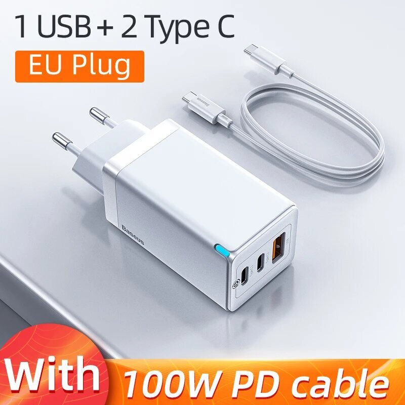 Baseus 65W GaN-laturi, jossa on 4 USB-porttia ja Quick Charge 4.0 - 2C 1U US musta, GaN 65W -laturi. hinta ja tiedot | Kannettavien tietokoneiden laturit | hobbyhall.fi