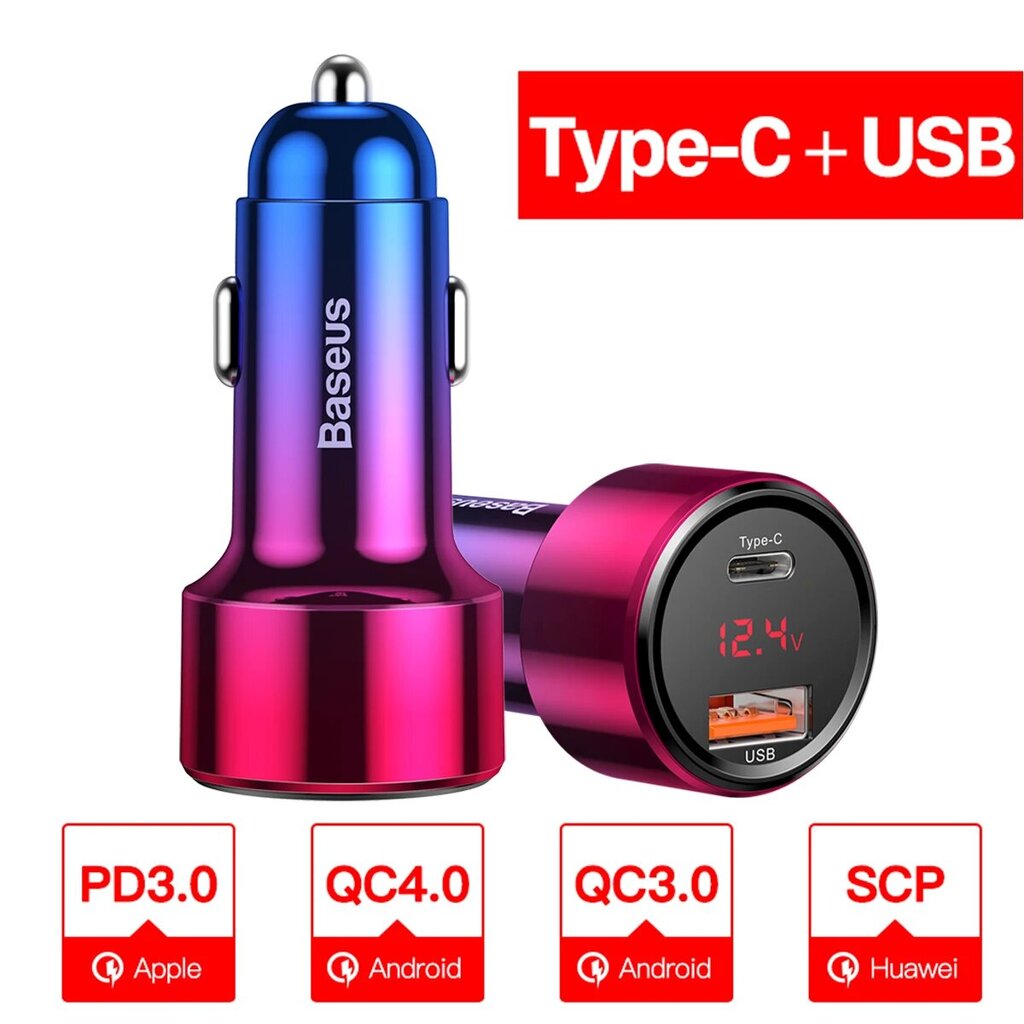 Baseus 45W pikalataus USB-autolaturi - Tyyppi C USB Punainen hinta ja tiedot | Puhelimen laturit | hobbyhall.fi