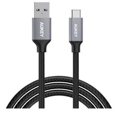 USB-kaapeli Aukey LLTS101712, USB-C - USB 3.0, punottu, nylon, 1 m, musta hinta ja tiedot | Puhelinkaapelit | hobbyhall.fi