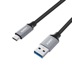 USB-kaapeli Aukey LLTS101712, USB-C - USB 3.0, punottu, nylon, 1 m, musta hinta ja tiedot | Puhelinkaapelit | hobbyhall.fi