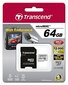 Atminties kortelė Transcend 64GB microSDXC 10 klasė + SD adapteris hinta ja tiedot | Kameran muistikortit | hobbyhall.fi