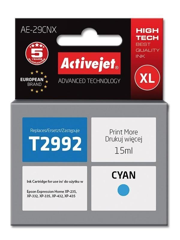 Activejet AE-29CNX, EPSON T2992 XL, sininen hinta ja tiedot | Mustekasetit | hobbyhall.fi