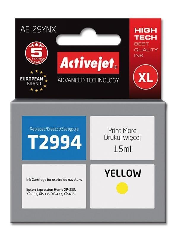 Activejet AE-29YNX, EPSON T2994 XL mustekasetti, keltainen hinta ja tiedot | Mustekasetit | hobbyhall.fi