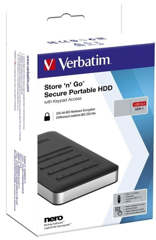 VERBATIM Store 'n' Go Secure 2TB 2.5" (53403) hinta ja tiedot | Ulkoiset kovalevyt | hobbyhall.fi