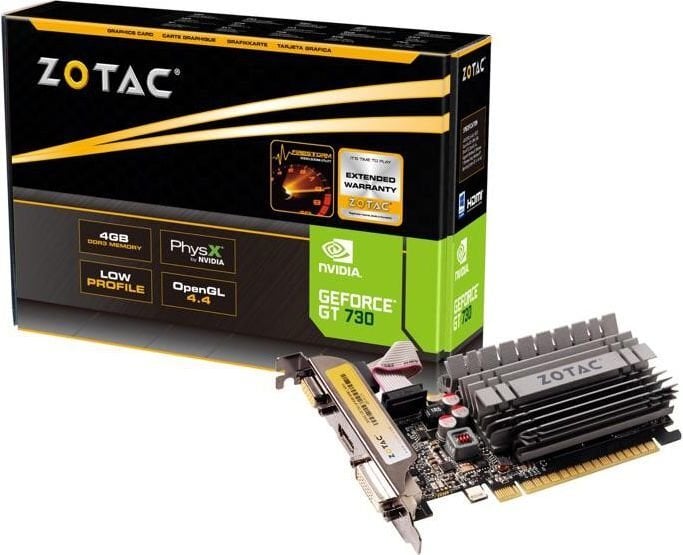 Zotac GeForce GT 730 Zone Edition 4GB DDR3 (64 bit) HDMI, DVI, VGA, BOX (ZT-71115-20L) hinta ja tiedot | Näytönohjaimet | hobbyhall.fi