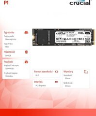 Crucial P1 500GB M.2 PCIe NVMe (CT500P1SSD8) hinta ja tiedot | Kovalevyt | hobbyhall.fi